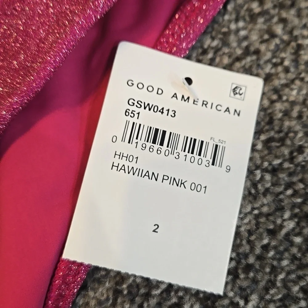 NWT Good American Women Hawaiian Pink Glitter Bikini Bottom Swim Sz 2/M